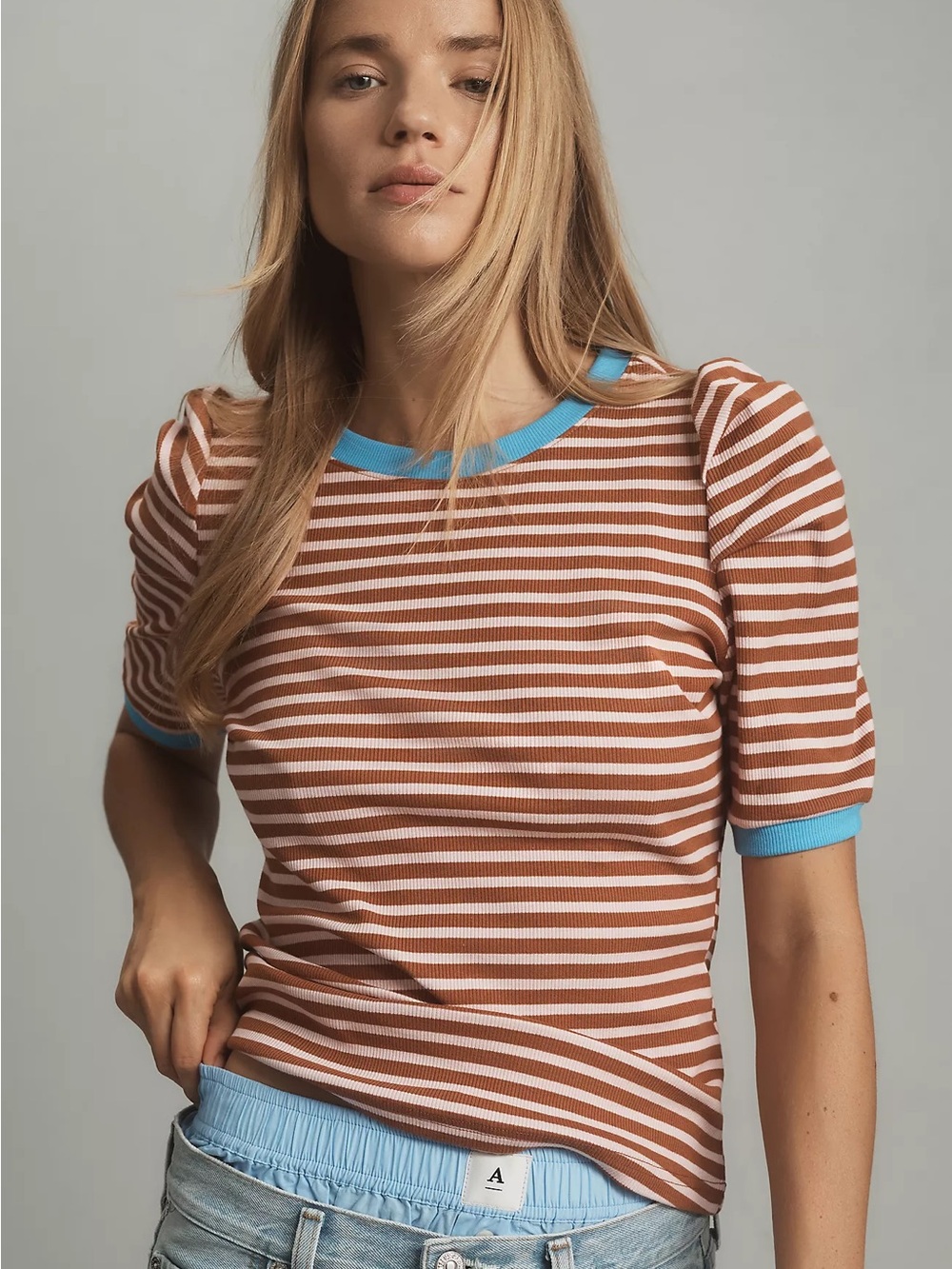 Maeve Puff-Sleeve Striped Top